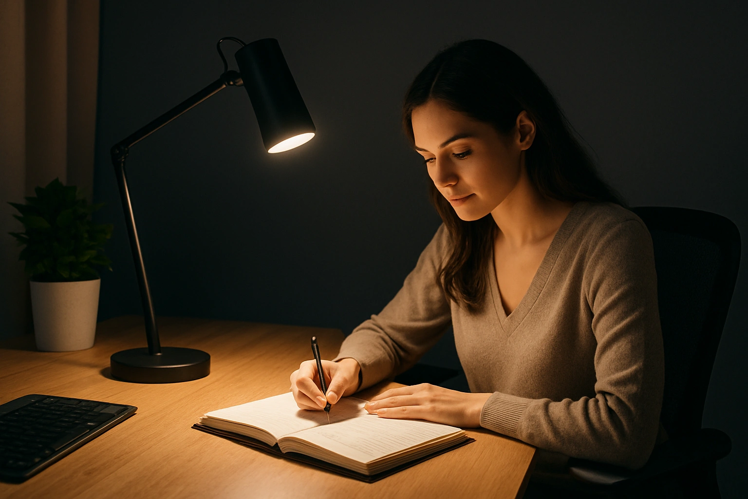 Desk with focused LED lighting