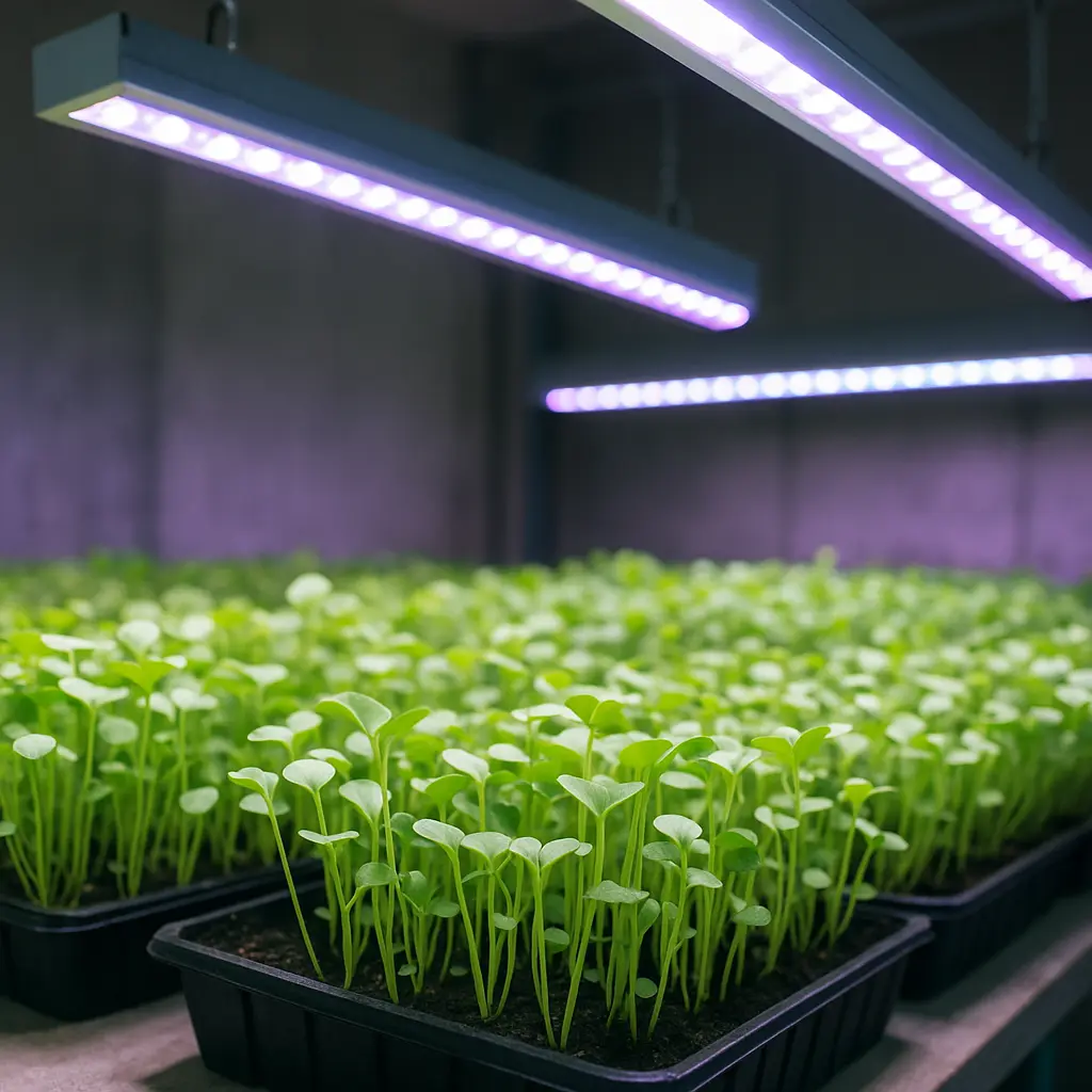 Seedlings under LED grow lights