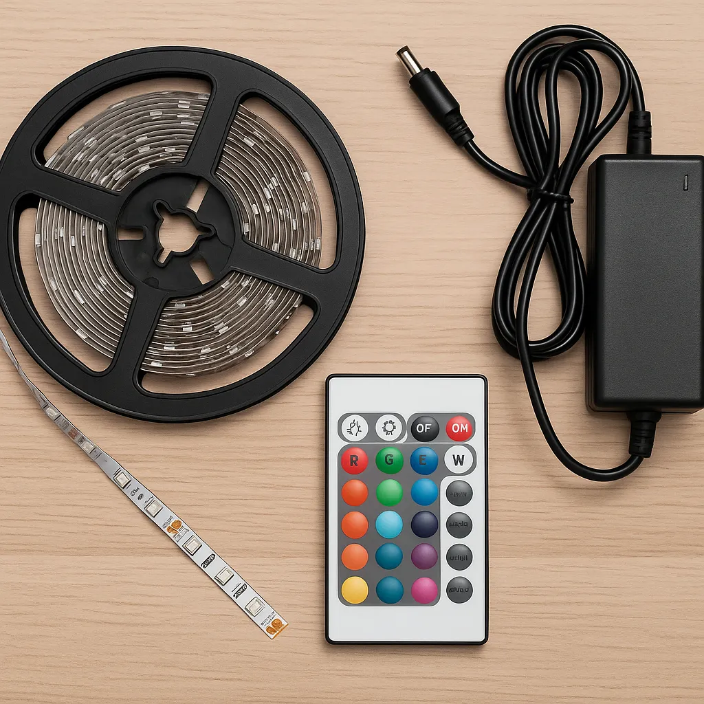 LED strip light kit with remote and power supply