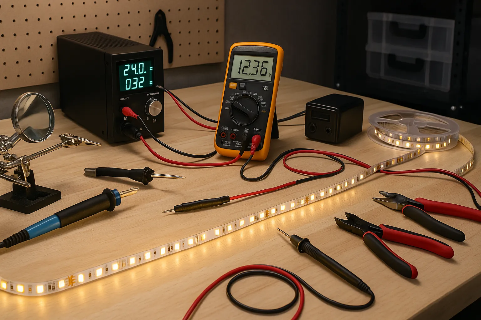 Workbench with LED tools