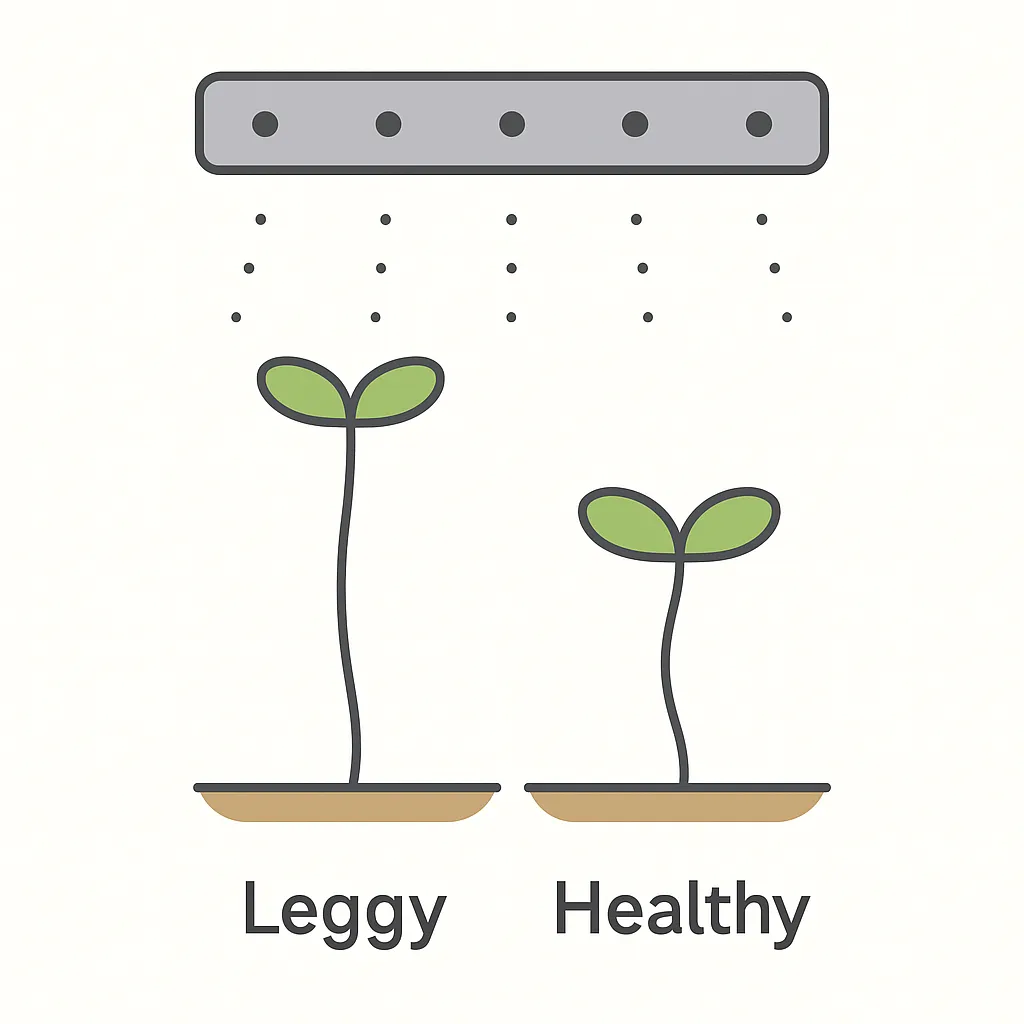 Leggy vs healthy microgreens diagram