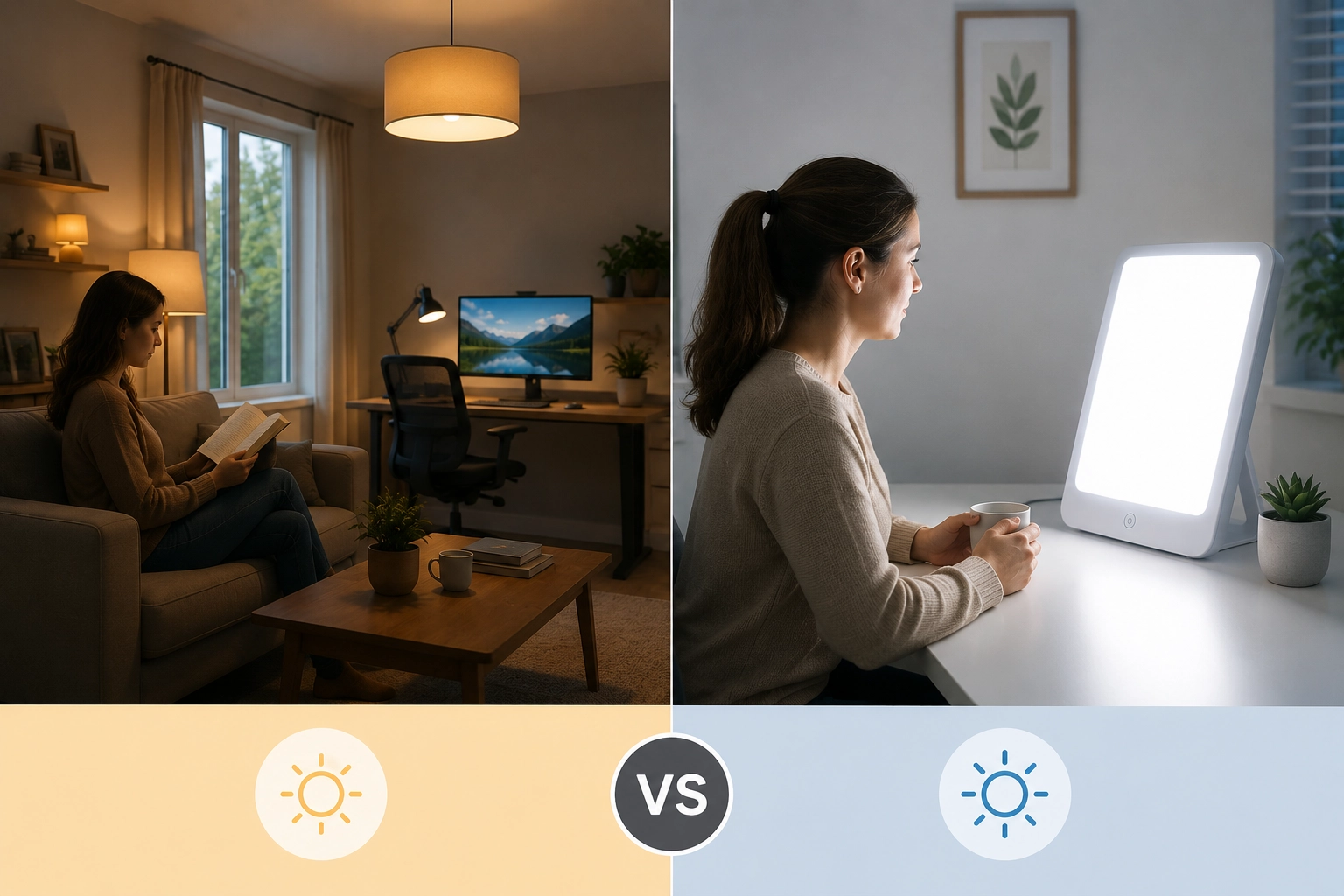 Comparison of everyday room lighting and a purpose-designed bright light therapy box