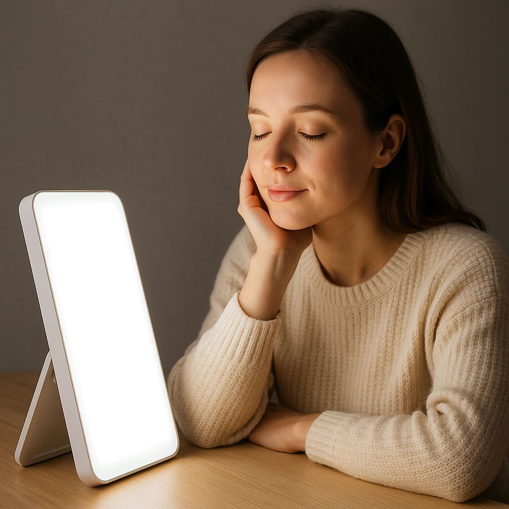 Person using a bright LED light panel