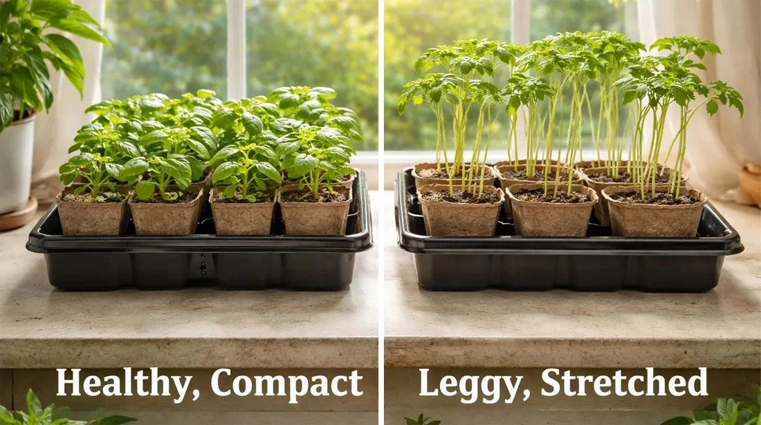 Comparison of healthy compact seedlings and stretched leggy seedlings