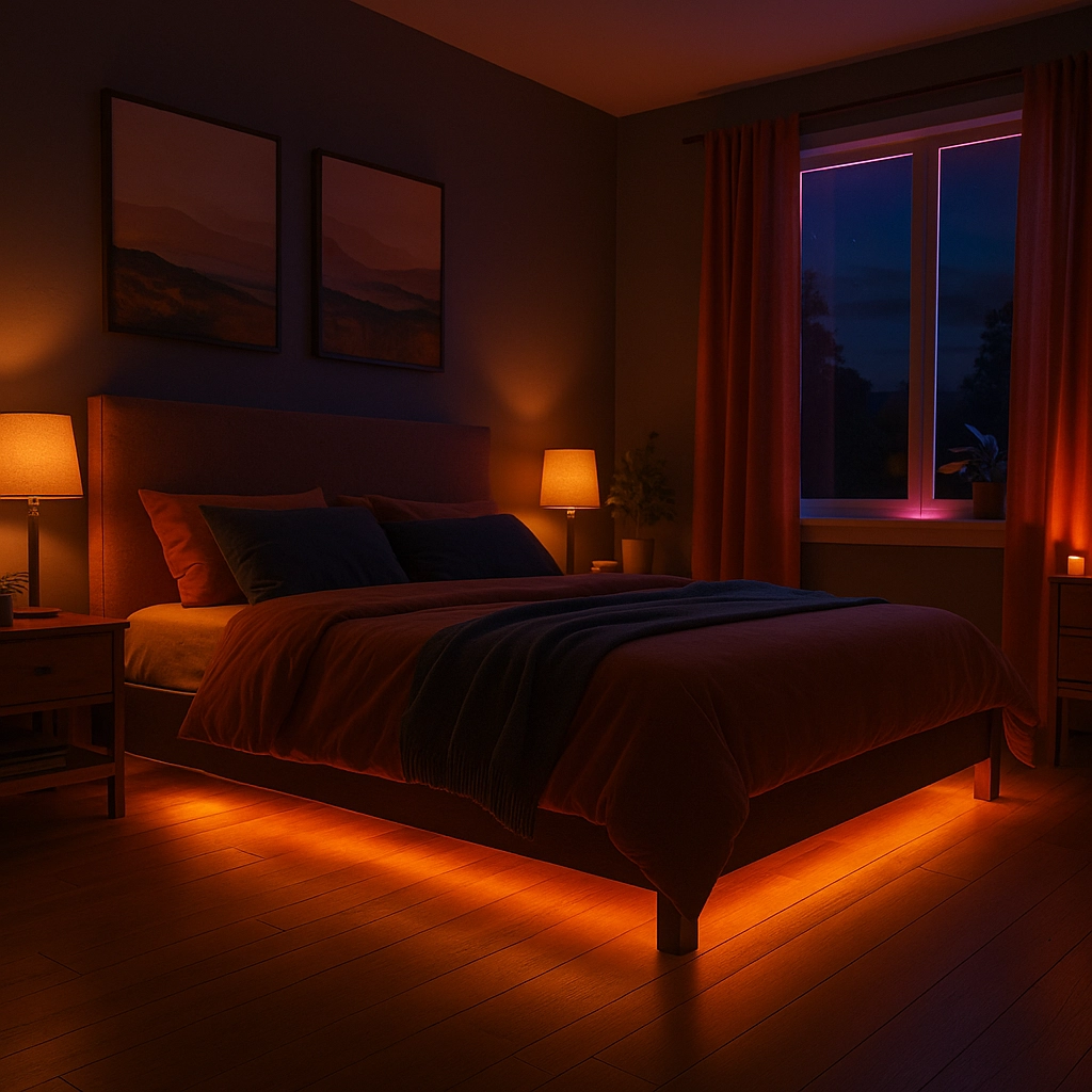 Cozy bedroom with soft LED lighting
