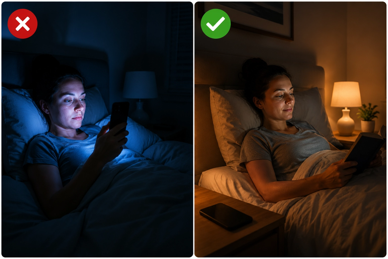 Comparison of bright phone use in bed and warm low-light reading before sleep