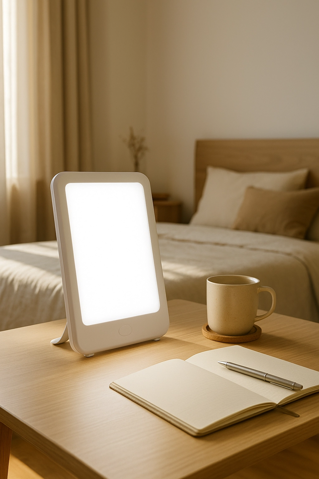 Light therapy panel on desk